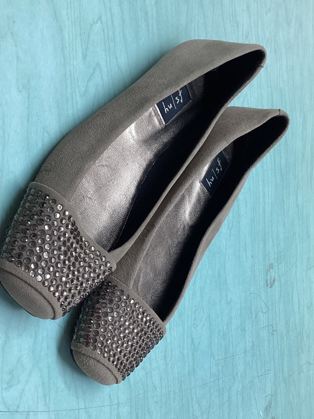 French Sole Gray Suede Studded Ballet Flats